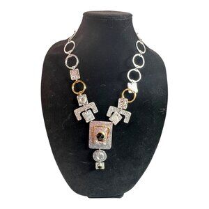 Estate Signed J Jansen Designs Brutalist Silver Plated Statement Necklace Modern